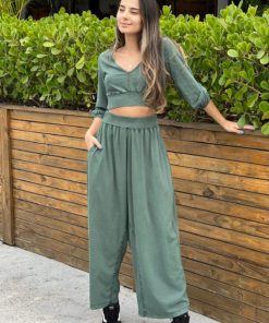 Calça pantalona saruel verde